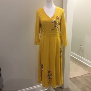 Anthropologie Floral Embroidered Fit & Flare Vicky Lucas Dress Sz M Long Sleeve